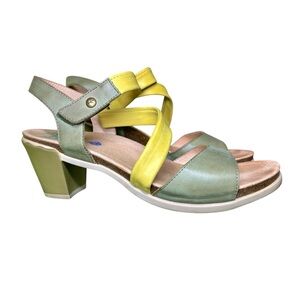 Wanda Panda Chunky Block Heel Green Yellow Women's Sandals Heels Shoes Size 41